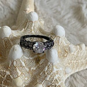 Size 6 Charmed Aroma Black Sterling Silver Ring with Synthetic Stones